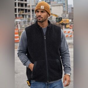 Carhartt Sherpa Fleece Vest Mens XL Black Relaxed Fit Workwear Zip